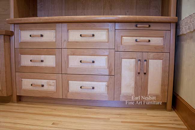 close up custom media cabinets doors and drawers closed